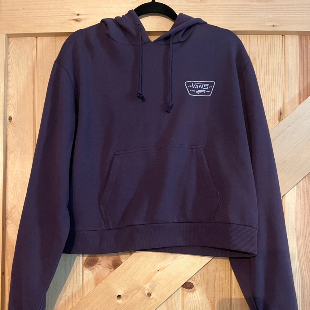 Worn once- Vans eggplant purple short hooded sweatshirt size Large